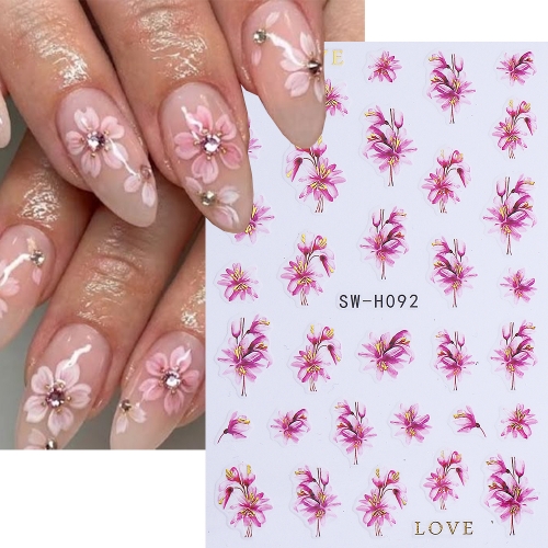 1pc Golden Pink Hibiscus Peony Peach Cherry Flower Nail Stickers Bronzing Border Petals Sakura Line Sliders Nail Decals DIY Manicure Decor