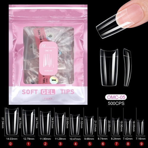 504Pcs/bag Half Matte Clear Nail Tips - Coffin & Almond Shape Seamless No File False Nails for Nail Extension