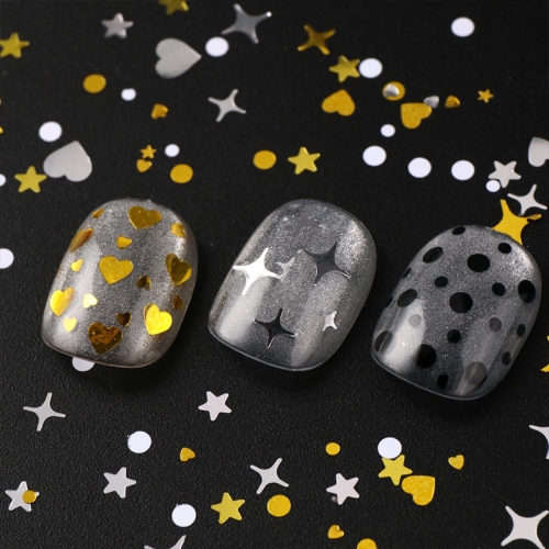 1box Black White Golden Silver Star Nail Art Flakes Heart Mini Dot Love Nail Sequin Holographic Glitter Design Decorations