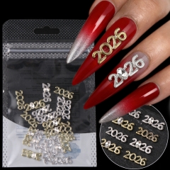 20pcs/bag 2026 Number Charms Metal Charms New Year Jewelry Pendants for Nail Jewelry Making Golden Silver Nail Decoration
