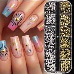 1box Golden Silver Love Heart Star Nail Art Decoration Mixed Love Heart & Star Japanese Style Nail Charm Manicure Decal
