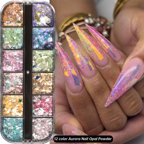 1box Holographic Aurora Opal Nail Art Powder Shiny Dopamine Chameleon Irregular Glitter for Nails Nail Foils Sequins