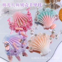 1set Mermaid Shell Laser Aurora Ice Penetration Magnetic Nail Holder False Tips Practice Stand Nail Art Display Salon DIY Tools