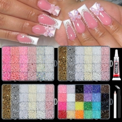 24Grids/box Mixed Resin Pearl Bow Mini Floral Nail Art Decorations 3D Acrylic Charms Kawaii Nail Charms Gems DIY Manicure Tools