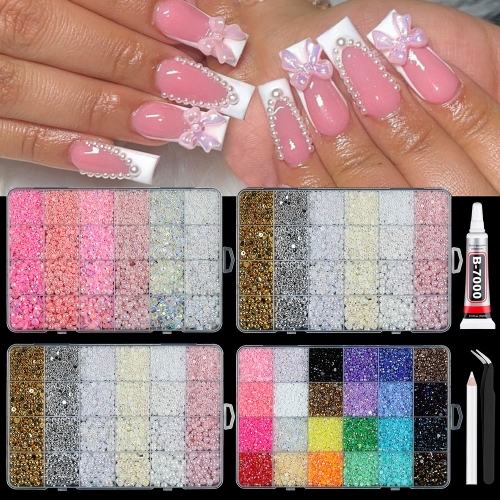 24Grids/box Mixed Resin Pearl Bow Mini Floral Nail Art Decorations 3D Acrylic Charms Kawaii Nail Charms Gems DIY Manicure Tools