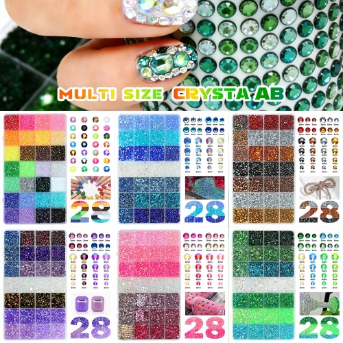 28Grid/box 3/4/5/6mm Mixed Color Resin Drill AB Rhinestone Set Flatback Nail Drill For Phone Clothing DIY Decoration Nails Crafts