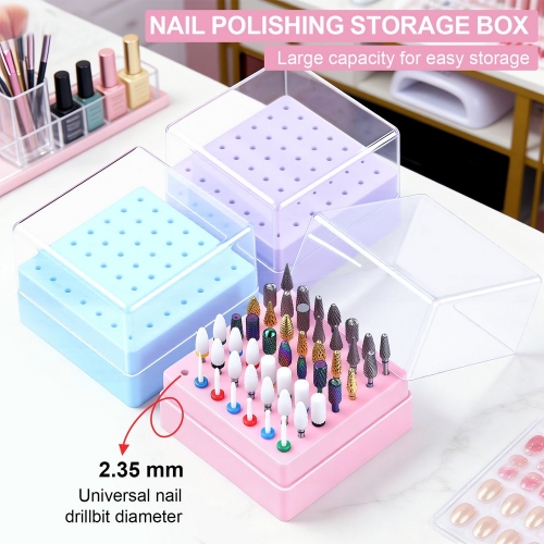49 Holes Nail Drill Bits Storage Box White Pink Blue Empty Box Nail Drill Display Stand Manicure AccessoriesTools