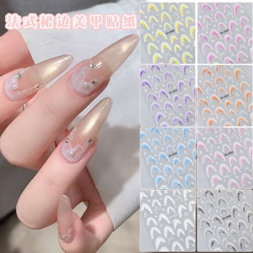 1pc 5D Bowknot Lace French Nail Art Stickers Gradient Skirt Ballet Girls Nail Decals Self-Adhesive Nail Decorations DIY Accessories