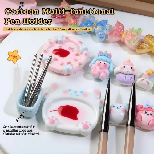 2 in1 Mini Cartoon Cat Butterfly Color Palette Pen Rest Holder Stand Nail Art Mixing Color Drawing Color Palette Manicure Tools