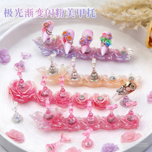 1set Flower Laser Aurora Ice Clear Magnetic Nail Tip Display Stand for Manicure Press-On Nail Training Acrylic Showing Shelves
