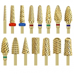 1pc Golden Tungsten Carbide Nail Drill Bits Milling Cutter For Remove Nail Polish UV Gel Tapered Safety End Cut Manicure Tools