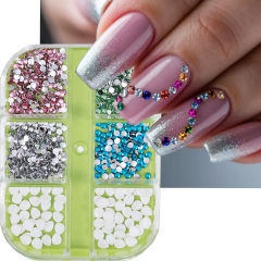 1box 3D Glass AB Crystal Nail Art Rhinestones Kit Flatback Round Bead Charm Gem Stones Jewelry Diamond Round Petal Nail Art