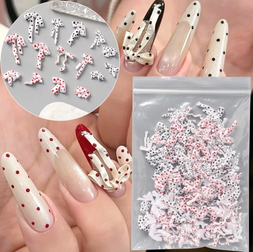 50/100pcs/bag Black & Red Dot Bow Nail Charms Cute Sweet Style Design Soft Bowknot Nail Charms Flatback Jewelry Nail Art Decoration