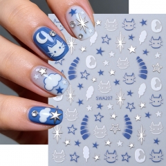 1pc Star Love Heart Nail Art Stickers Holographic Stars Cartoon Cat DIY Nail Decals Heart Manicure Decoration