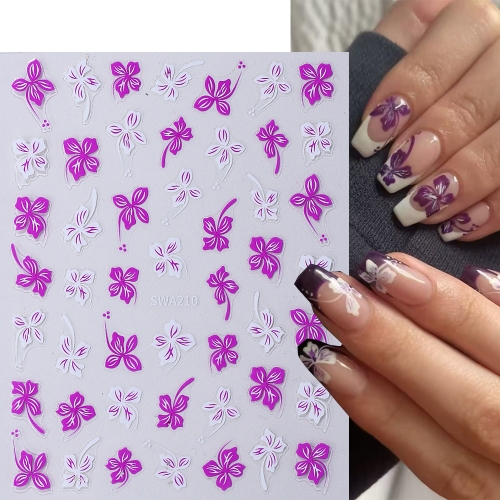 1pc Cherry Blossom Flower Nail Sticker Leaves Hibiscus Floral Adhesive Nail Decals Spring Summer Manicure Decoration
