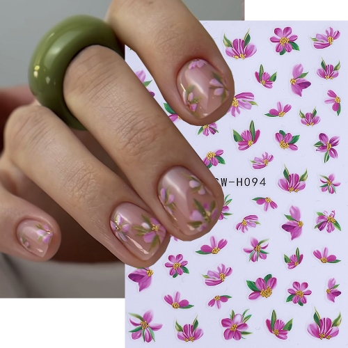 1pc Bronzing Pink Blue Painting Flowers Decals For Nails Small Floral Leaves Design Gold Stamen Summer Stickers Manicure Decor