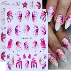 1pc Geometry Flower Leaf Nail Stickers Summer Blooming Petals Alphabet Nail Decals Slider DIY Manicure Decoration Nail Supplies
