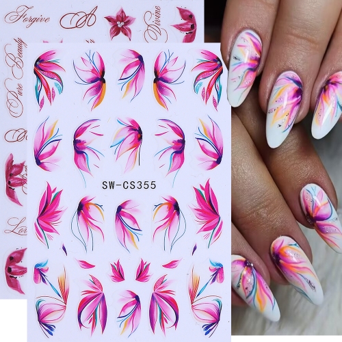 1pc Geometry Flower Leaf Nail Stickers Summer Blooming Petals Alphabet Nail Decals Slider DIY Manicure Decoration Nail Supplies