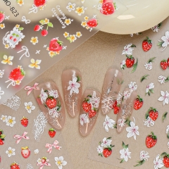 1pc Fresh Sweet Fruits Strawberry Bowknot Flower Nail Art Stickers Self Adhesive Decorations Nail Manicure Decal