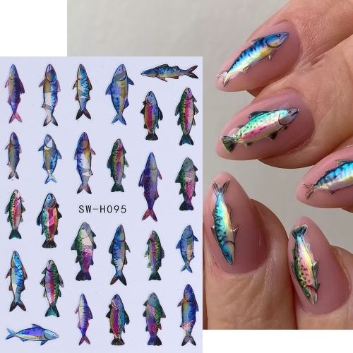1pc Laser Sea Fish Nail Sticker For Nail Plastic Expression Sticker Nail Art Decoration Star Water Plants Sticker Deep Sea Fish Sticker