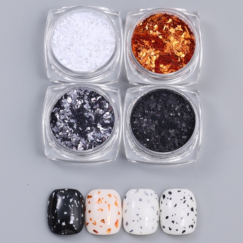 4jars/set White Black Irregular Nail Sequins Easter Nail Decoration Sequins for Festival French Manicure Accessories