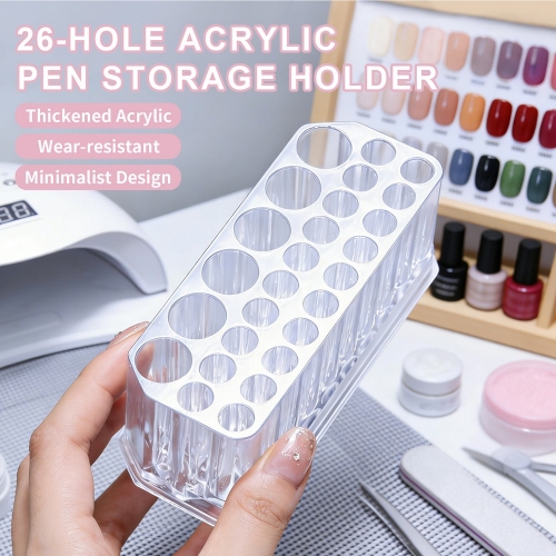 1pc Transparent 26 Holes Acrylic Nail Brushes Storage Holder Makeup Pen Organizer Nail Tools Showing Shelf Multi-Function Storage