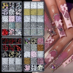 1box Nail Art Decoration Kit With Resin Bowknot, Pearls, Fruit &Assorted Shapes Kawaii Nail Charms DIY Craft Embelli