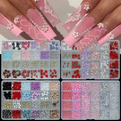 1box Mixed Resin Alloy Bowknot Flower Nail Art Decorations Set 3D Acrylic Charms Sweet Kawaii DIY Manicure Tools Parts Kits