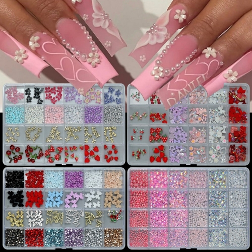 1box Mixed Resin Alloy Bowknot Flower Nail Art Decorations Set 3D Acrylic Charms Sweet Kawaii DIY Manicure Tools Parts Kits