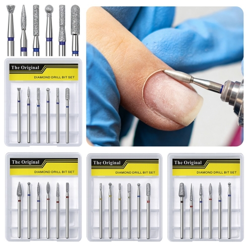 6pcs/set Nail Dill Bits Diamond Milling Cutter for Manicure 3/32" Burr Electric Cuticle Clean Nail File Cuticle Remover Tool