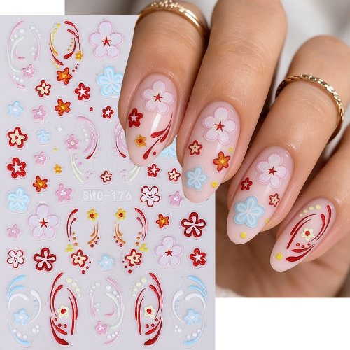 1pc Elegant Florals Nail Stickers Spring Cherry Blossom Hibiscus Petals Self Adhesive Nail Decals DIY Manicure Decor Sliders