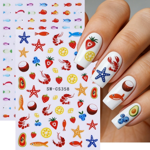 1pc Summer Ocean Jellyfish Goldfish Mermaid Nail Art Stickers Art Nail Art Decals Easy to Apply Nail Decoration Nail DIY