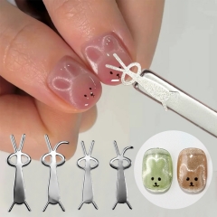 4pcs/set Cute Rabbit-Shaped Wire for Nail Magnetic Stick Cat Eye Nail Polish 3D Bear Animal Designs Multi-function Nail Magnet Tools