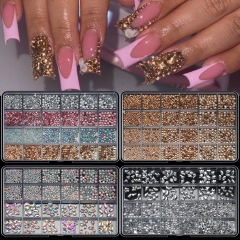 1Box White Champagne AB Rhinestone Nail Art Decorations Gothic Style Multi-Size Flat Rhinestone Shiny Accessories DIY Nail Decal