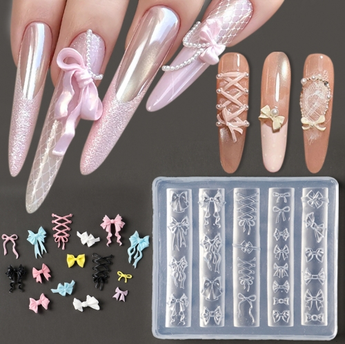 1pc Elegant Bow Silicone Nail Art Molds Cute Bowknot Ribbon 3D Carving Template Gel Printing Stencils Kawaii Japanese Nail Accessory