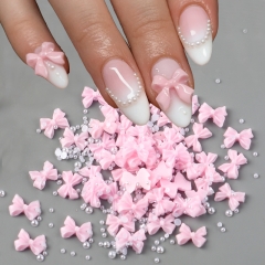 20/50/100pcs Pink Bow Nail Charms Cute Lovely Bowknot Pearl Beads Nail Charms Resin Flatback Jewelry DIY Nail Art Decorations