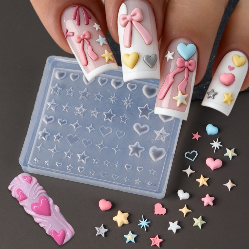 1pc Creativity 3D Heart Star Pentagram Silicone Nail Mold DIY Nail Art Decoration Transparent Manicure Template For Nail Charm