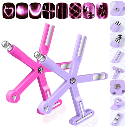 1pc 8In1 Nail Art Magnet Featuring Fancy Design Multifunctional Glass Beads Cat Eye Nail Polish Gel Magnetic Stick With Strong Magnet