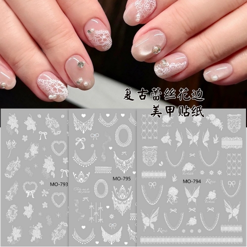 1pc Vintage Lace Nail Art Stickers Embossed Hollow Out Love Floral Lace Decals Self-Adhesive Waterproof Nail Art Decoration
