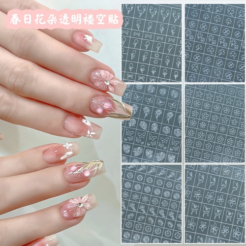 1pc Flower Tulip Butterfly Pattern Hollow Out Nail Art Stickers Colorful Nail Charm Template Stamp Manicure Decals Decoration