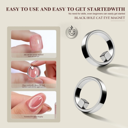 1pc Hollow Cat Eye Nail Magnet for Gel Polish 3D Design Black Hole Nail Art Strong Magnetic Ring For Home Salon DIY Magnetic Tool