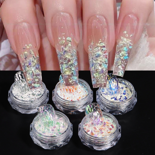 5colors/set Chasing Light Nail Art Glitter Sparkling Laser Blue Pink Hexagon Sequins for Nails DIY Nail Flakes Manicure Decor