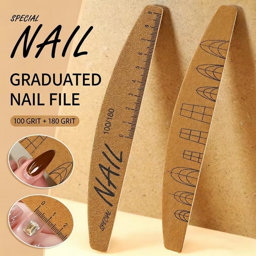 1pc Washable Ruler Nail File with Scale 100/180 Grit Double-Sided Sanding Nail File Durable Nail Sanding Bar Tools For Acrylic Gel