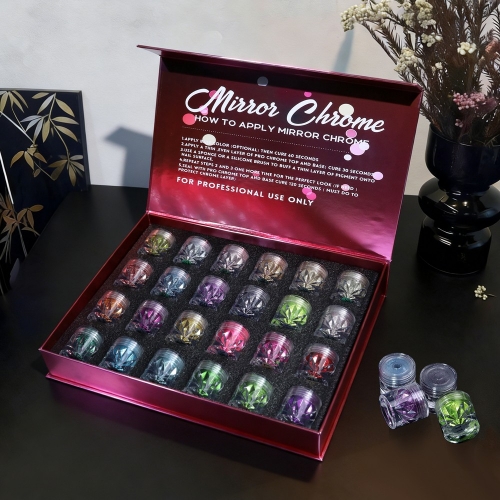 24 Colors/Box Mirror Chrome Nail Powder Set Super Mirror Effect Nail Pigment Metallic Chrome Nail Glitter for Acrylic Nails