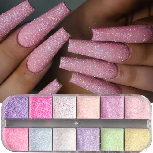 1box Summer Nail Powder Glitter Sugar Pink/Blue/White/Green Iridescent Sandy Nail Art Powder Pigment Decorations