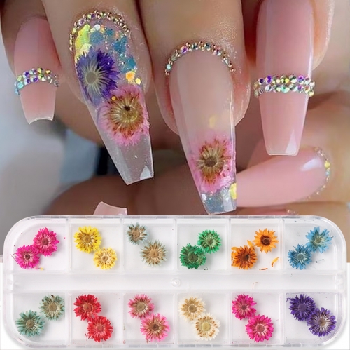 1box Flowers Nail Decorations Natural Floral Sunflower Daisy Stickers 3D Nail Manicure Accessories Art Designs Polish