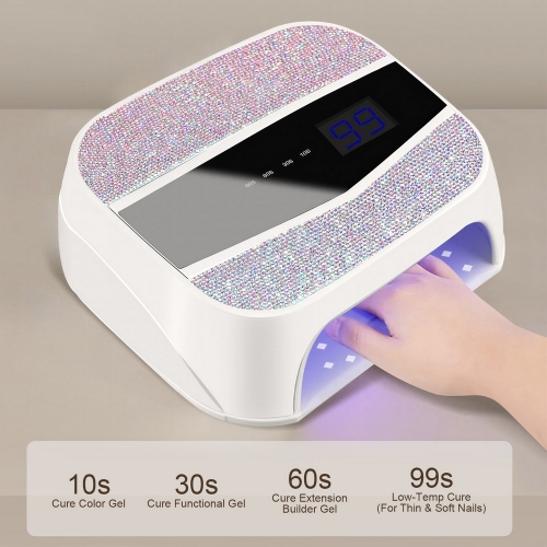 1pc Diamond Inlaid Nails Dryer Professional UV LED Nail Art Lamp High Power Quick Drying LCD Touch Light Curing All Gel