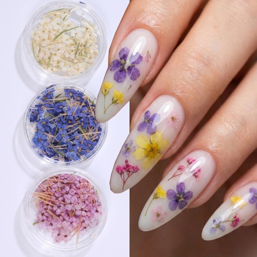 1jar Dried Flower Nail Art Decoration Mini Real Natural Daffodil Flower Nail Art Supplies 3D Dry Flowers Manicure DIY Design