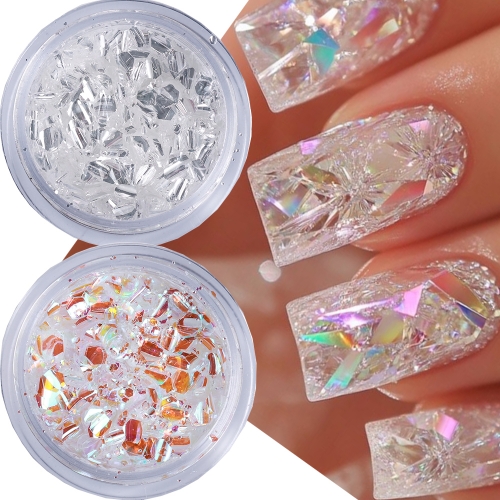 2bottles/set Mixed Hexagons Reflective Sparkle Irregular Sequins Nail Glitter for Manicure Design Decoration Powder Shiny Accessories