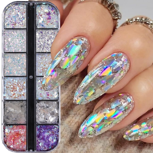 1box Shiny Aurora Irregular Nail Glitter Sequins Holographic Iridescent Broken Ultra-thin Flakes Spring Summer DIY